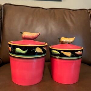 Vintage 1999 Clay Art Jalapeño Chili Pepper Canisters, Set of 2